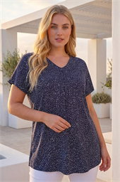 Curve Ditsy Spot Print V-Neck Stretch Top