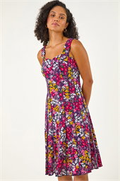Floral Print Stretch Panel Dress