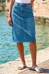 Cotton Denim Stretch A line Skirt