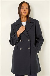 Petite Double Breasted Collared Peacoat