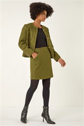 Collarless Boucle Button Jacket