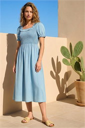 Shirred Frill Midi Dress