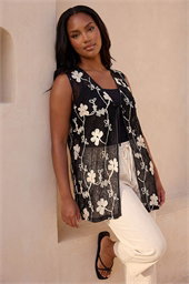 Curve Textured Tie Front Waistcoat