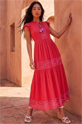 Petite Embroidered Tiered Midi Dress