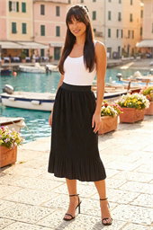 Pleated Crinkle Midi Skirt