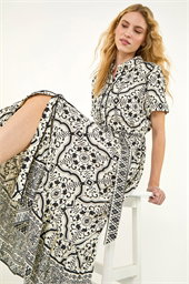 Border Print Shirt Dress