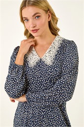 Dusk Lace Collar Spot Print Dress