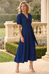 Wrap Bodice Belted Midi Dress