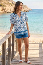 Petite Floral Border V-Neck Top
