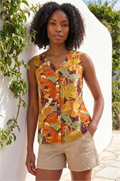 Leaf Print V-Neck Blouse