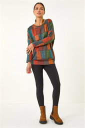 Patchwork Print Drop Shoulder Stretch Top