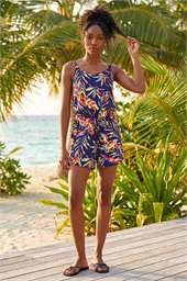 Multi Leaf Print Tie Playsuit