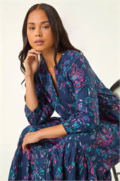 Petite Abstract Print Frill Dress