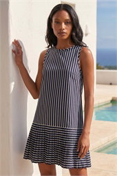 Stripe Print Pleated A-Line Dress