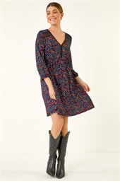 Print Trim Detail Stretch Dress