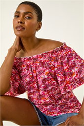 Abstract Print Bardot Top