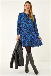 Floral Print Tie Front Smock Dress