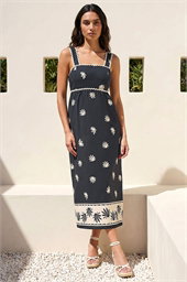 Leaf Print Ric Rac Midi Dress