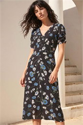 Floral Ruched Sleeve Dress