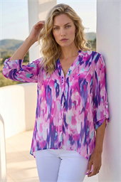 Blurred Print Frill Blouse