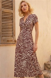 Petite Zebra Print Knot Midi Dress 