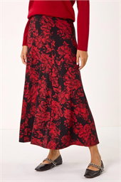 Rose Print A-Line Midi Skirt