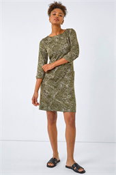 Paisley Print Pocket Shift Stretch Dress