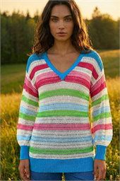 Sequin Stripe V-Neck Jumper