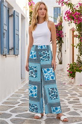 Tile Print Wide Leg Trousers