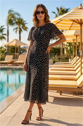 Petite Polka Dot Godet Hem Midi Dress