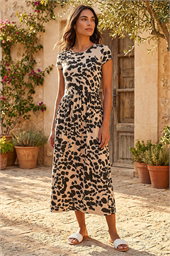 Abstract Print Stretch Midi Dress