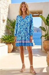 Floral Print Border Smock Dress
