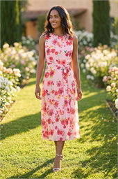 Floral Pleated Chiffon Midi Dress