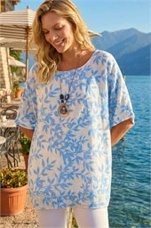 Leaf Print Necklace Detail Tunic Top