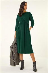 Dusk Gathered Pocket Stretch Midi Dress
