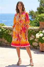 Petite Tropical Print Buttoned Dress