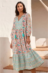 Tie Front Frill Midi Dress