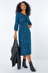 Petite Zebra Print Stretch Midi Dress