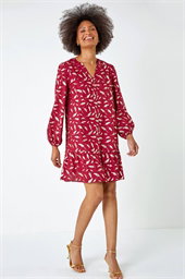 Dusk Metallic Feather Print Shirt Dress