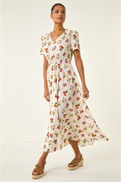 Floral Print Buttoned Midi Dress