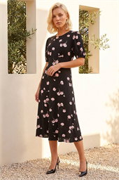 Petite Floral Stretch Midi Dress