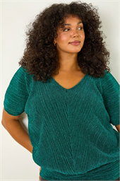 Curve Metallic Plisse Banded Top