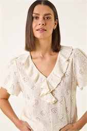Textured Frill V-Neck Top