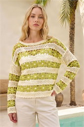 Floral Stripe Crochet Knit Jumper
