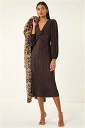 Plisse Twist Front Midi Dress