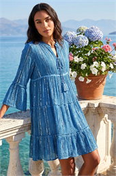 Shimmer Tie Detail Smock Dress