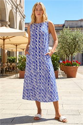 Geo Print Pocket Midi Dress