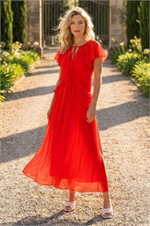 Frill Tie Neck Maxi Dress