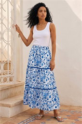 Floral Print Tiered Skirt