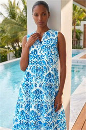 Printed Button Detail Midi Dress